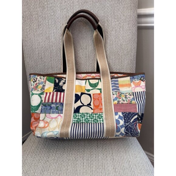Coach Hampton Weekend Tote Bag Patchwork Handbag Purse Satchel Y2K - Picture 7 of 16